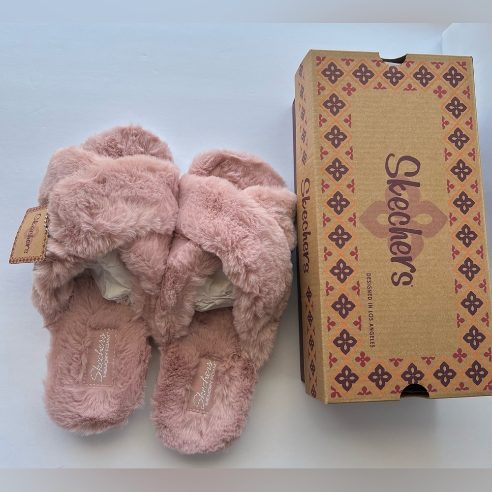Skechers Faux Fur Slide Slippers Cozy Slide Wild Night Rose Size 8 New